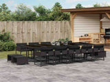 15 Piece Garden Dining Set with Cushions Black Poly Rattan 3211351