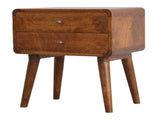 Solid Wood Curved Chestnut Bedside, 2 Drawers, Dark Brown B2743P402920