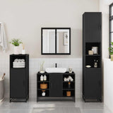 3 Piece Bathroom Furniture Set Black Engineered Wood 3300970