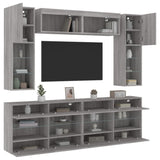 6 Piece TV Wall Cabinet Set with LED Lights Grey Sonoma 3216802
