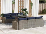 7 Piece Garden Sofa Set with Cushions Grey Poly Rattan Acacia 3326262