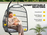 Hanging Egg Chair, Indoor Outdoor Hammock Swing Chair with Stand, Safety Strap, Foldable Basket, T3398P553402