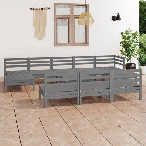 ZNTS 11 Piece Garden Lounge Set Grey Solid Wood Pine 3083371