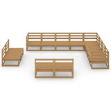 ZNTS 12 Piece Garden Lounge Set Honey Brown Solid Pinewood 3075897