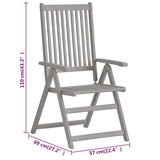 Garden Chair Set of 3 Grey Solid acacia wood 3 pieces Foldable 310618