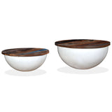 Coffee Table Set 2 Pieces Solid Reclaimed Wood White Bowl Shape 245256