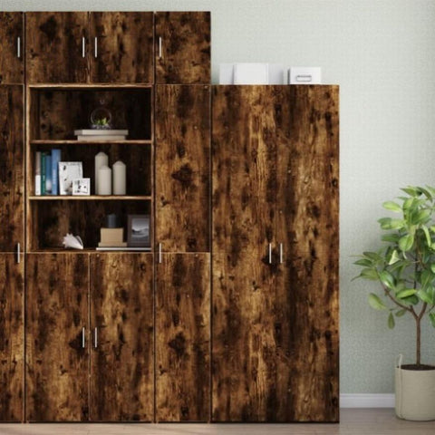 Slim Storage Cabinet Smoked Oak 30x42.5x225 cm Engineered Wood 3281263