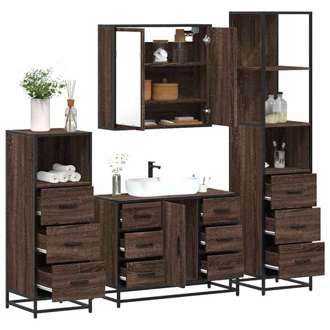 ZNTS 4 Piece Bathroom Furniture Set Brown Oak Engineered Wood 3301264