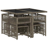 9 Piece Garden Dining Set with Cushions Grey Poly Rattan 3211676