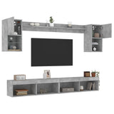 6 Piece TV Wall Units with LED Concrete Grey Engineered Wood 3216689