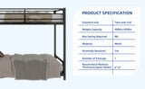 Black metal bunk bed for both adults and children, with safety railing and ladder, mattress size W3987P434167