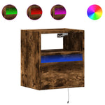 ZNTS Wall-mounted Bedside Cabinet with LED Lights Smoked Oak 3307983