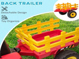 Ride On Tractor, Battery Powered Electric Car, with Detachable Trailer, Remote Control, Music - Red T3398P348361