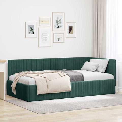 Corner Bed Frame with Headboard Dark green 100 x 200 cm Velvet 42016278