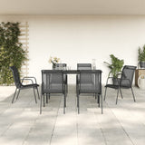 7 Piece Garden Dining Set Black Steel and Textilene 3200685