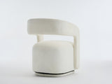 065 Chenille Fabric Accent Chair Armchair With Fabric Covered Wooden 360&deg Swivel Base, White W1397P388512