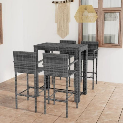 5 Piece Outdoor Bar Set with Armrest Poly Rattan Grey 3064812