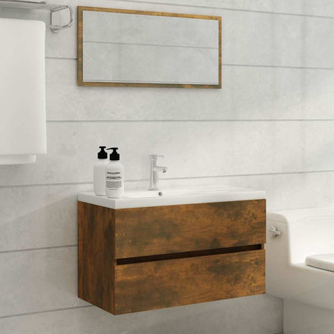 ZNTS 2 Piece Bathroom Furniture Set Smoked Oak Engineered Wood 815738