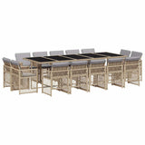 15 Piece Garden Dining Set with Cushions Mix Beige Poly Rattan 3210876