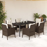 7 Piece Garden Dining Set with Cushions Brown Poly Rattan 3211945
