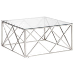 ZNTS Coffee Table Silver Stainless Steel and Tempered Glass 349977