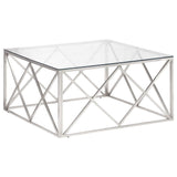 ZNTS Coffee Table Silver Stainless Steel and Tempered Glass 349977