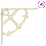 Wall Shelf Brackets 12 pcs Antique White 21 x 21 x 3.5 cm Steel 42038912