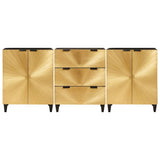 Sideboard 3 pcs Black and Gold 60 x 33 x 75 cm Solid Mango Wood 3310023