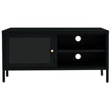 TV Cabinet Black Black powder-coated steel, tempered glass 336055