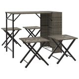 5 Piece Garden Dining Set Foldable Grey Poly Rattan 365946