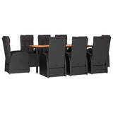 9 Piece Garden Dining Set Black Poly Rattan&Solid Wood Acacia 3157641