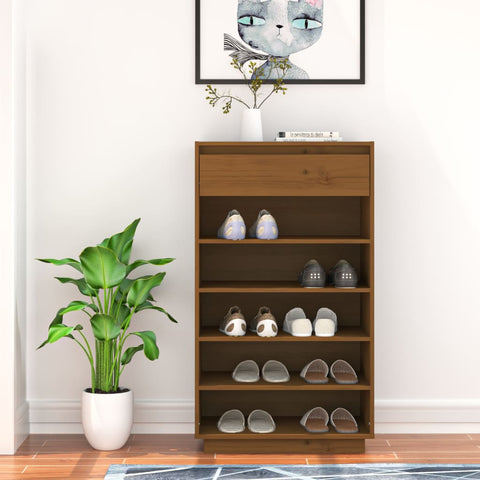 Shoe Cabinet Honey Brown 60x34x105 cm Solid Wood Pine 813553