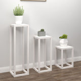 3 Piece Plant Stand Set White Solid Wood Pine 822268