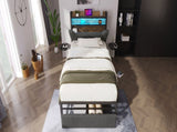 Upholstered Single Bed with LED Lighting, USB Type-C Charging Function, Storage Headboard and N601P288312G