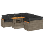 9 Piece Garden Sofa Set with Cushions Grey Poly Rattan Acacia 3327469