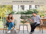 3 Pieces Rattan Bistro Set, Wicker Small Garden Table and Chairs Set with Cushions and Glass Top T3398P324009