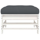 Garden Footstool with Cushion White Solid Wood Pine 825668