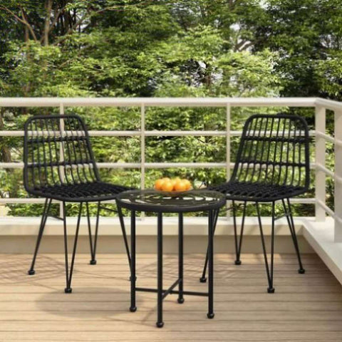 ZNTS 3 Piece Garden Dining Set Black Poly Rattan 3157832