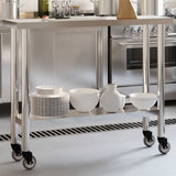 Kitchen Work Table with Wheels 110x30x85 cm Stainless Steel 376461