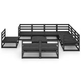 ZNTS 10 Piece Garden Lounge Set Black Solid Pinewood 3075793