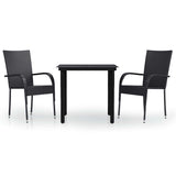Garden Dining Set Black PE rattan, powder-coated steel, glass 3099377