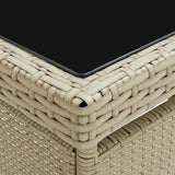 Outdoor Dining Table Beige Poly Rattan and Glass 310551