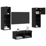 TV Wall Cabinets Wall-mounted 4 pcs Black Oak Engineered Wood 3402919