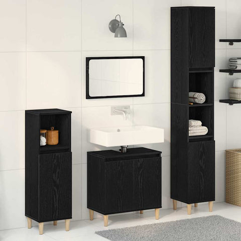 Bathroom Furniture Set with Door 3 pcs Black 30 x 30 x 180 cm 3333088