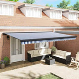 Retractable Awning Blue and White 500 x 300 cm Fabric and Metal 3331195