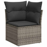 ZNTS 5 Piece Garden Sofa Set with Cushions Grey Poly Rattan Acacia 3327490