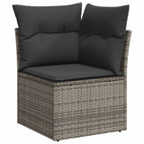 ZNTS 7 Piece Garden Sofa Set with Cushions Grey Poly Rattan Acacia 3327623