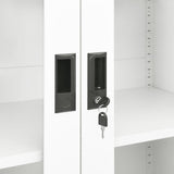 Office Cabinet White Steel and Tempered Glass Large 335946