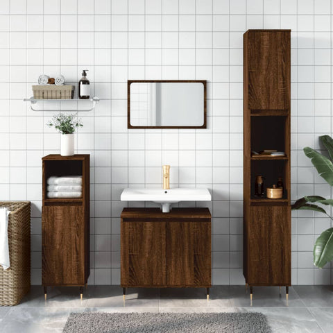 ZNTS 3 Piece Bathroom Cabinet Set Brown Oak Engineered Wood 3187788