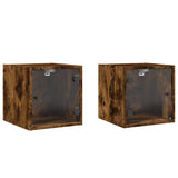 Bedside Cabinets with Glass Doors 2 pcs Smoked Oak 35x37x35 cm 836471